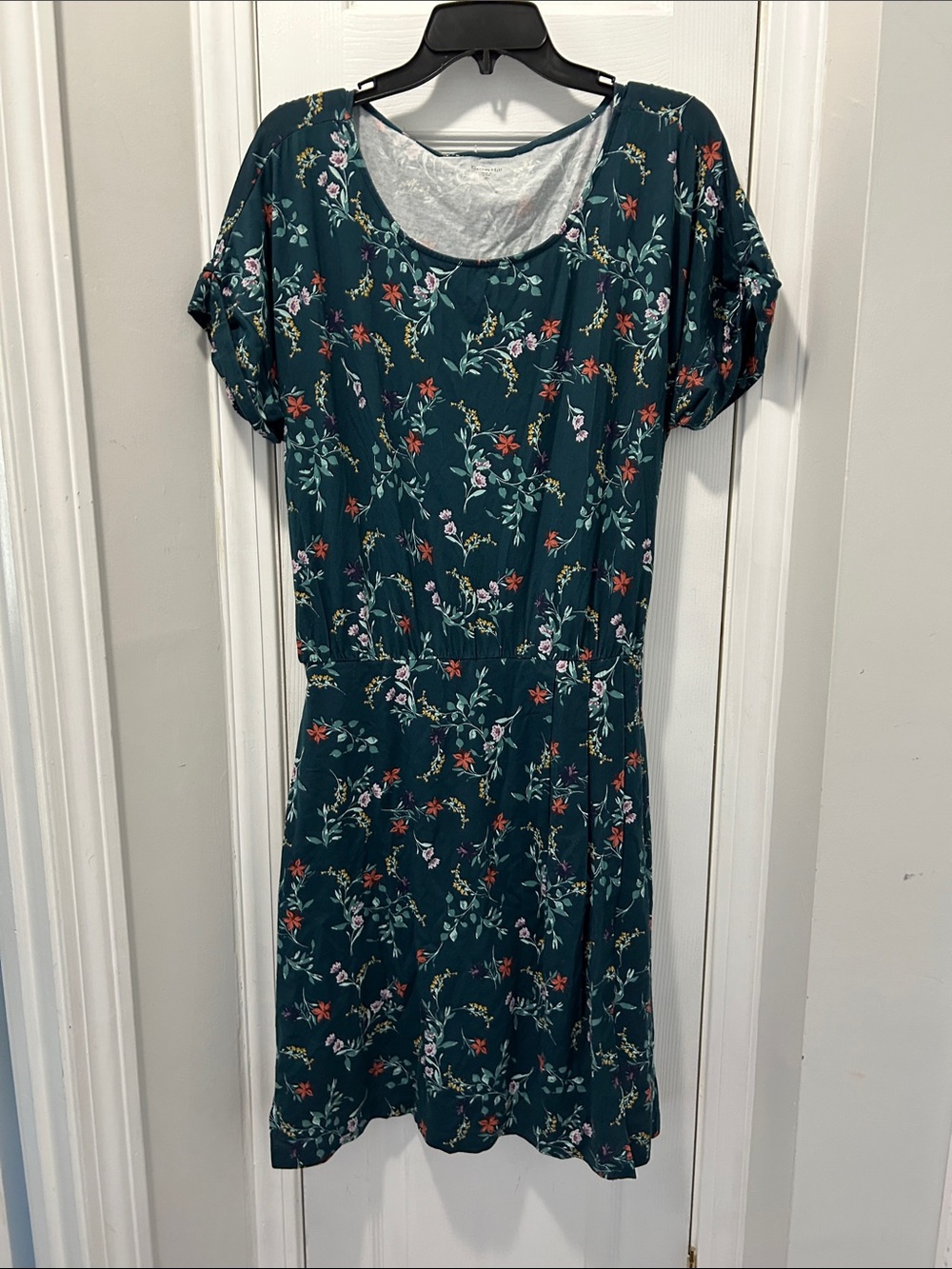 Garnet Hill Teal Floral Scoop-Neck Midi Dress